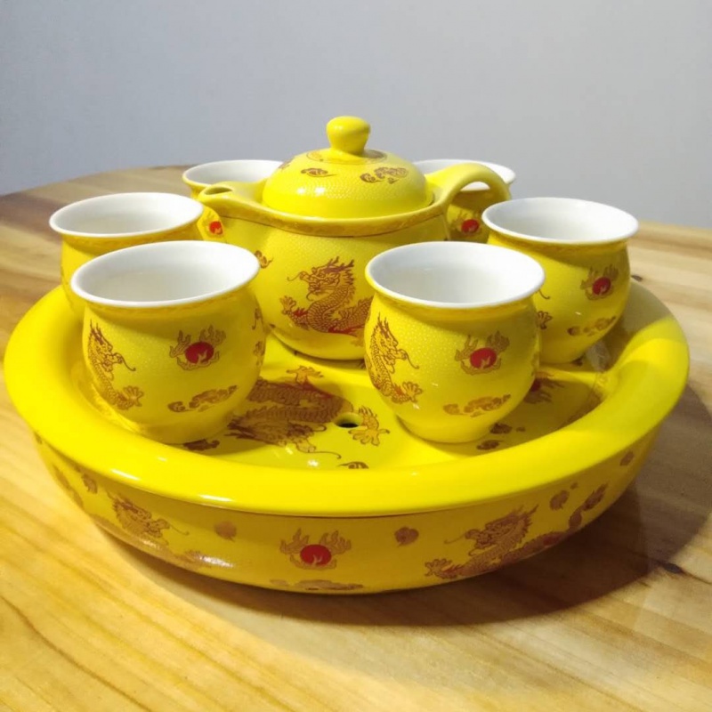 Tea set suit covered 8 times 】 【 special home six blue and white porcelain of a complete set of double layer heat insulation of large - sized ceramic teapot