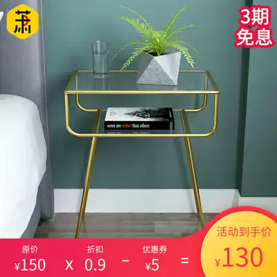 Nordic simple modern storage Creative Glass iron art light luxury ins side bedroom simple bedside table storage cabinet