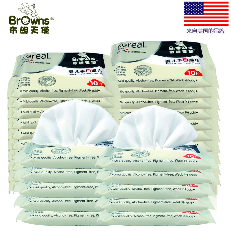 Brown Angel Baby Baby Child Wipes Khăn giấy chăm sóc da cho trẻ sơ sinh Gói giấy lau tay và miệng cho trẻ sơ sinh Khăn ướt 10 miếng 30 gói - Khăn ướt