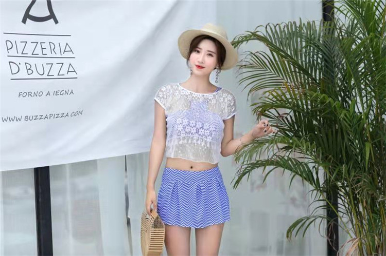 Woman Sensation Swimsuit 1921 three-piece Skirt Style Two Style With Chest Cushion Bikini Lace Beach Student Round Collar Swimsuit