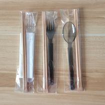 Disposable tableware chopstick three-four-piece set fork spoon chopstick two-piece suit with paper towel takeaway with a long handle spoon