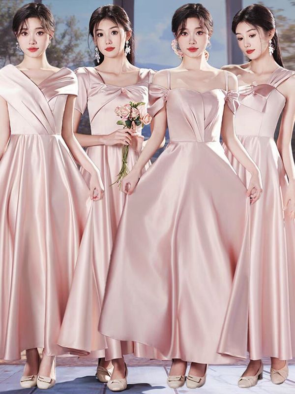 Bridesmaid Dress 2026 New Spring Style Long Dress for Bridesmaids, Can Be Worn Casually, High-End, Niche, Plus-Size Satin Mini Dress