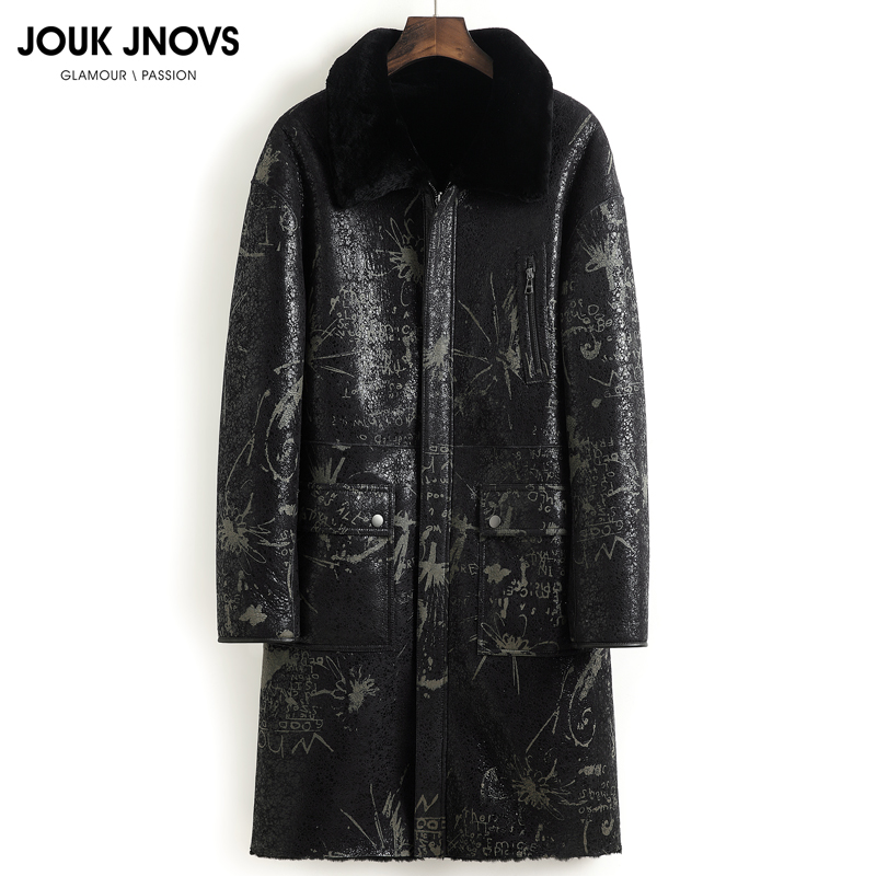 Light and luxurious ecological fur integrated leather clothes men's genuine leather past knee lengthened large clothes Two sides wearing cashmere jacket winter