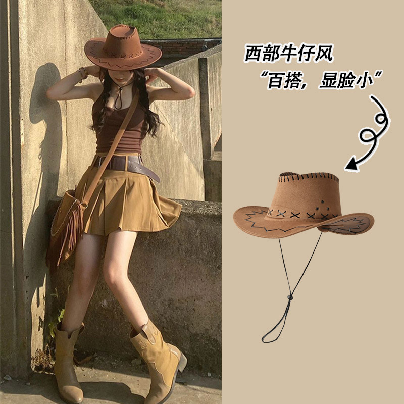 American Retro Western Cowboy Style Outfit for Women, Sichuan Western Region Travel Hat, Fisherman Hat, Autumn and Winter, Horseback Riding, Desert Hiking