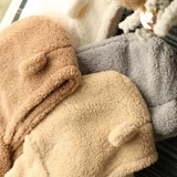 Зимняя милая шапка, зимний бархатный шарф, перчатки, ветрозащитный удерживающий тепло комплект с капюшоном, с медвежатами, 3 предмета