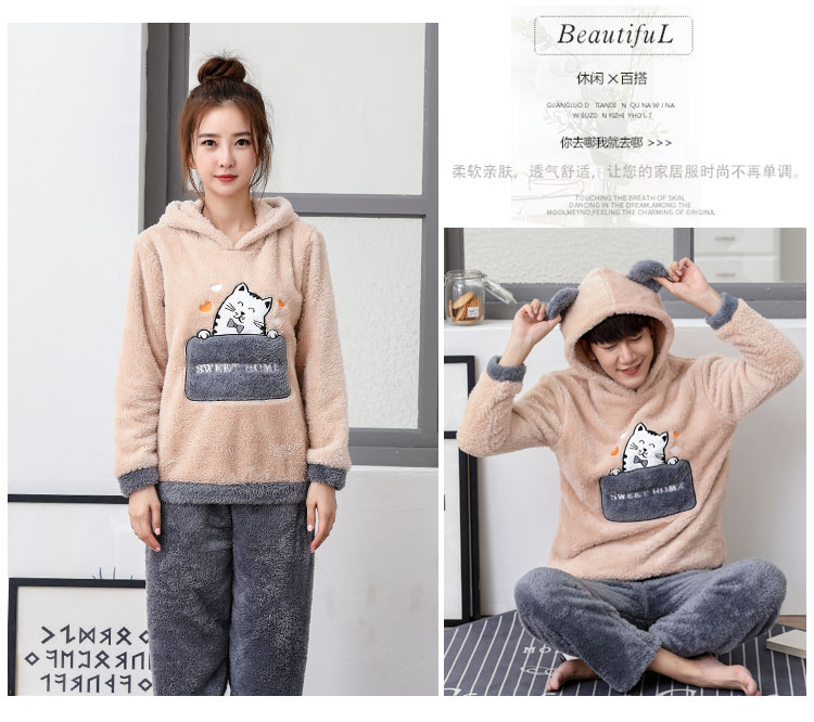 Một gia đình có ba trẻ em với đồ ngủ flannel mùa thu và mùa đông chàng trai và cô gái thiết lập dịch vụ nhà lông cừu san hô dày bexinhshop shop
