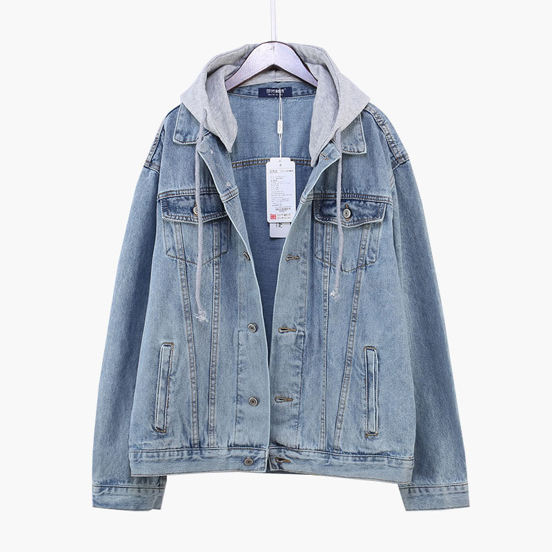 2022 Spring and autumn new Lianhood BF light-coloured denim jacket female loose couple denim jacket jacket blouse large size wave