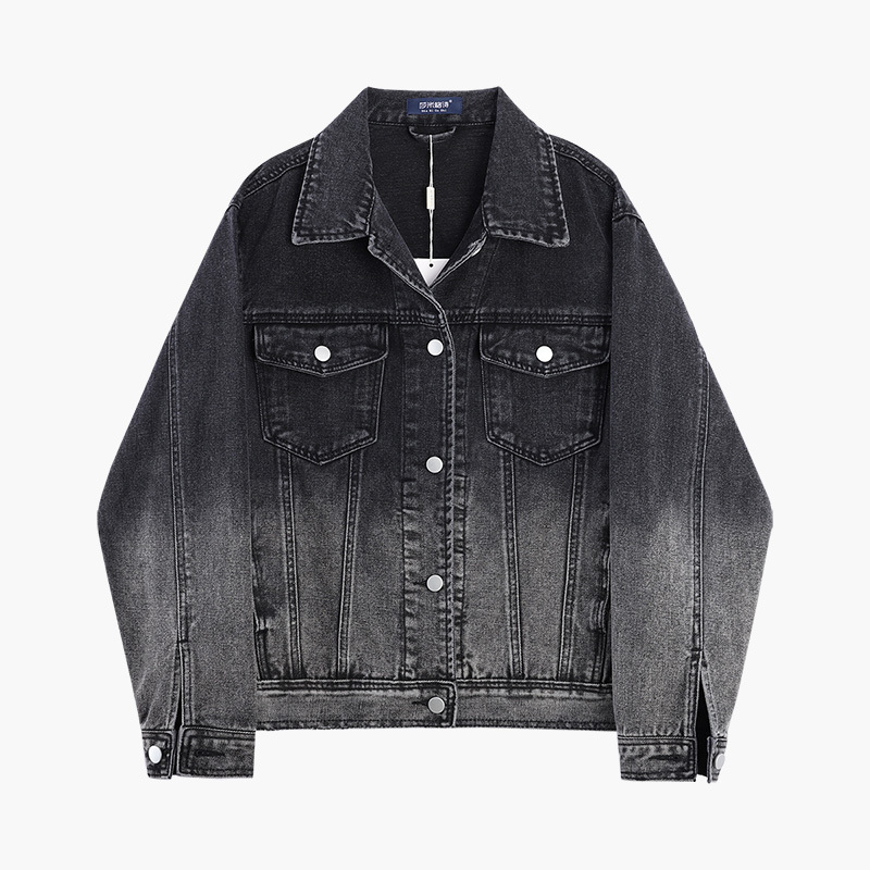 Gradient Gray-Black Denim Jacket for Women, Short Style, Long Sleeves, 2026 Spring and Autumn New Style, Loose Jacket, Denim Coat, Plus Size