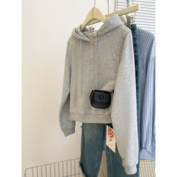 Hooded Shoulder Grey Sweatshirt Women's 2025 New arrival Autumn Loose Korean Style Lazy Short Elegant Classy Tops Fashion
