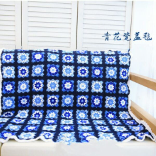 Manual wool line DIY crochet knitted blanket green flower porcelain blanket Electronic illustration photo tutorial