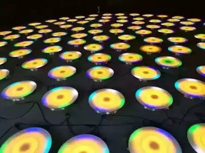 Color run LED foot step round colorful color-changing stage light Popular science exhibition gravity sensing floor tile light Game props