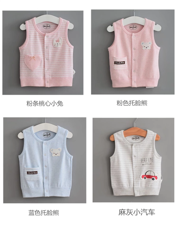 Áo vest bé gái 0-1 tuổi nam và nữ một lớp vest nhỏ vai mùa xuân và mùa thu cotton mặc áo ấm áo gile thu đông cho bé gái