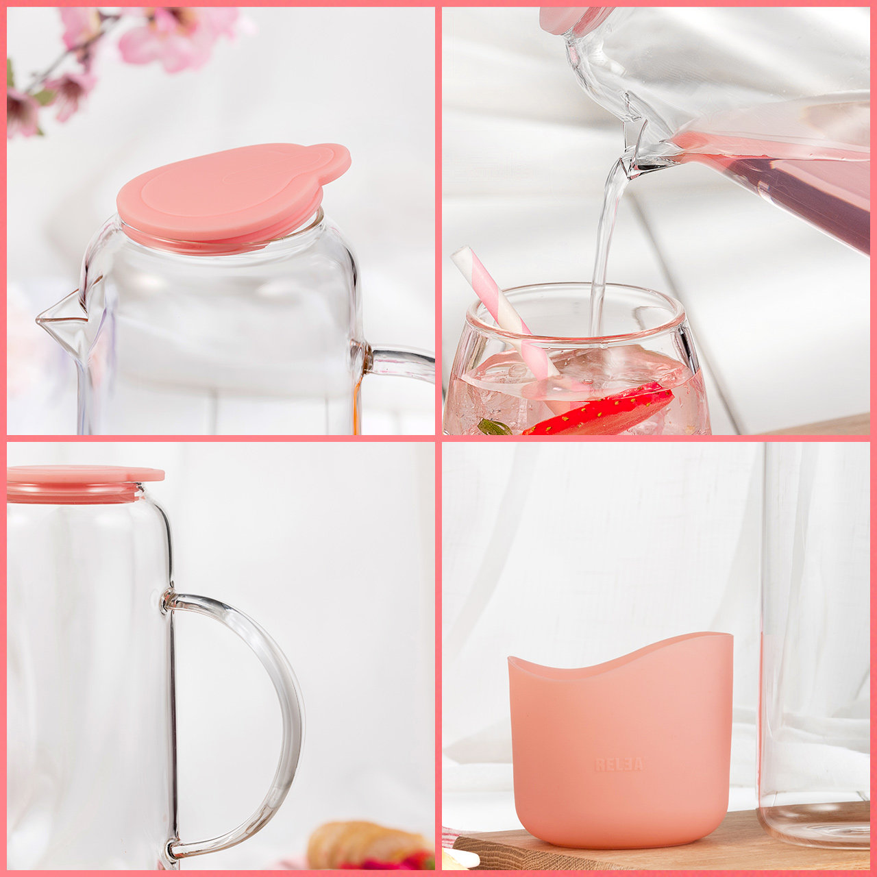 Relea 物生物 耐高温高硼硅玻璃冷水壶 1.38L（带硅胶保护套）天猫优惠券折后￥24.9包邮 3色可选