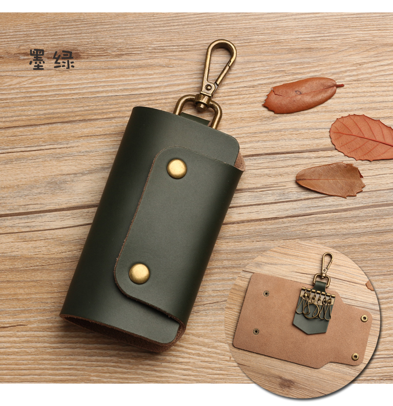 Handmade crazy leather leather key bag leather bag retro leather art men eo key bag bag túi đựng chìa khóa chống nước