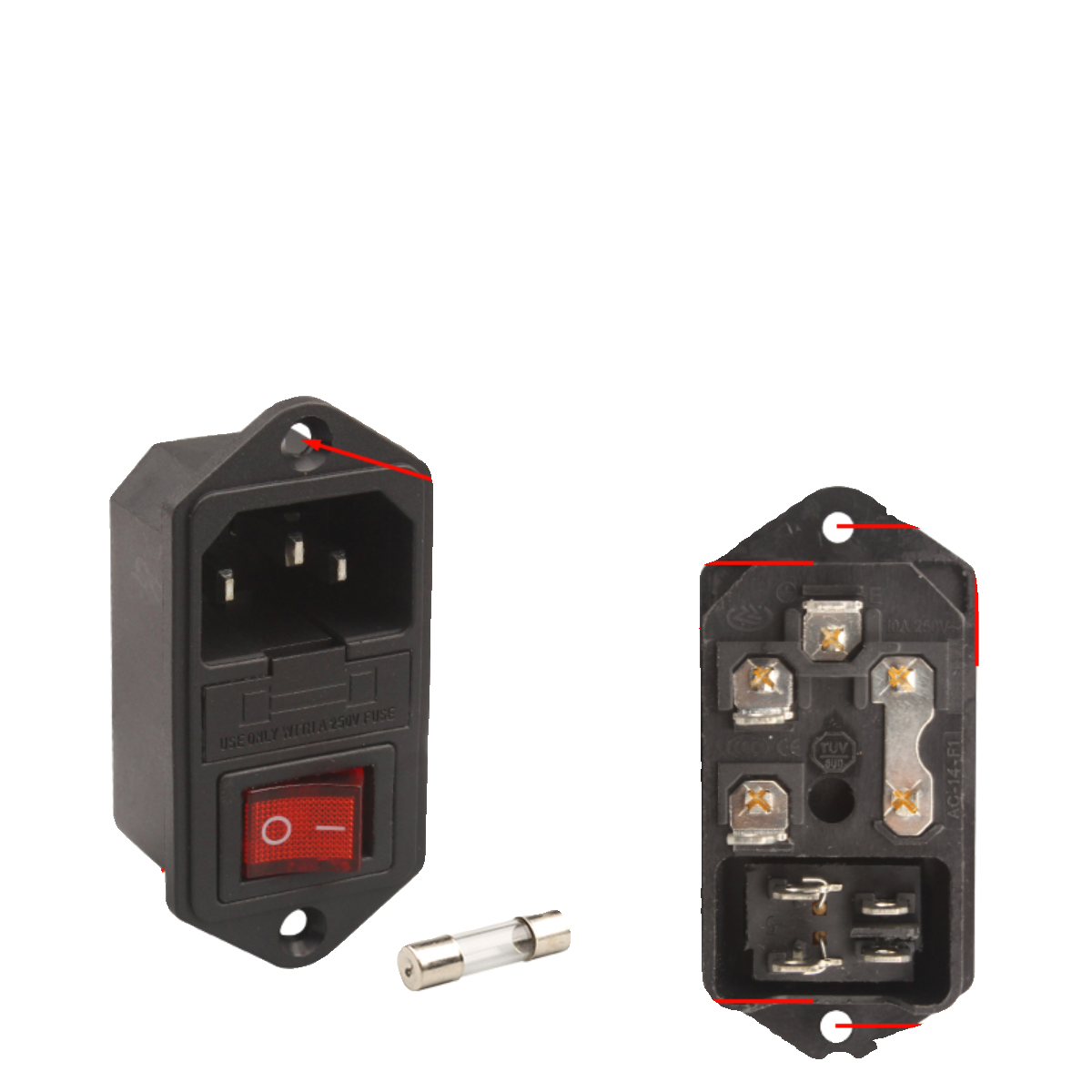 [10 Pieces]Power Outlet Three-In-One Male Socket Fuse Ac14 Switch + Massage Chair Machine 10A250V