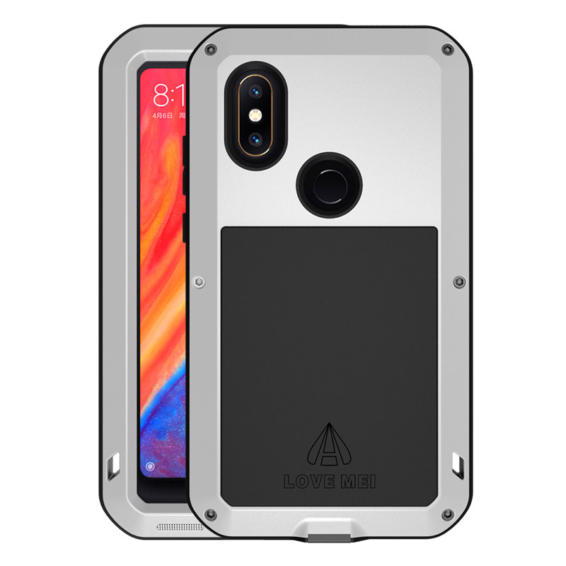 LOVE MEI Powerful Water Resistant Shockproof Dust/Dirt/Snow Proof Aluminum Metal Outdoor Gorilla Glass Heavy Duty Case Cover for Xiaomi Mi MIX 2s