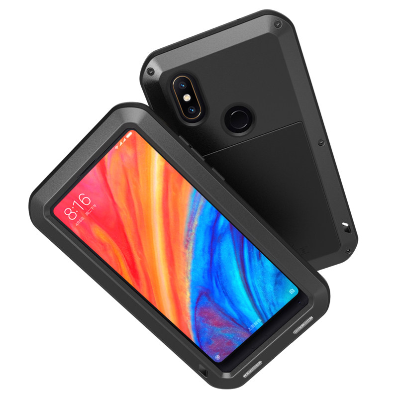 LOVE MEI Powerful Water Resistant Shockproof Dust/Dirt/Snow Proof Aluminum Metal Outdoor Gorilla Glass Heavy Duty Case Cover for Xiaomi Mi MIX 2s
