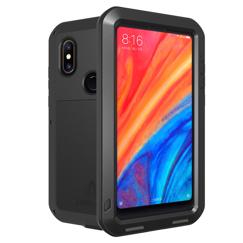 LOVE MEI Powerful Water Resistant Shockproof Dust/Dirt/Snow Proof Aluminum Metal Outdoor Gorilla Glass Heavy Duty Case Cover for Xiaomi Mi MIX 2s