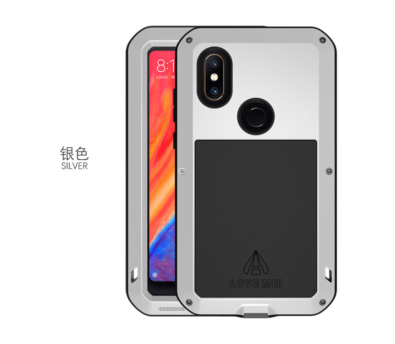 LOVE MEI Powerful Water Resistant Shockproof Dust/Dirt/Snow Proof Aluminum Metal Outdoor Gorilla Glass Heavy Duty Case Cover for Xiaomi Mi MIX 2s