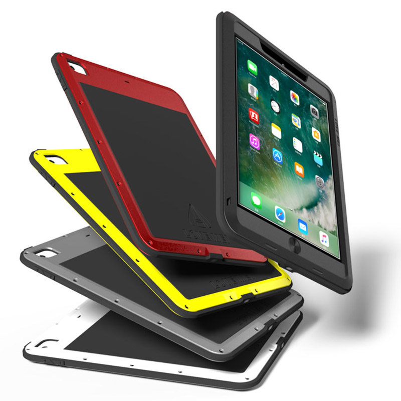 LOVE MEI Powerful Water Resistant Shockproof Dust/Dirt/Snow Proof Aluminum Metal Outdoor Gorilla Glass Heavy Duty Case Cover for Apple iPad (2017) 9.7-inch