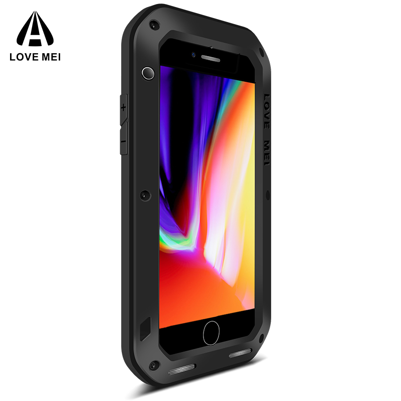 LOVE MEI Powerful Water Resistant Shockproof Dust/Dirt/Snow Proof Aluminum Metal Outdoor Gorilla Glass Heavy Duty Case Cover for Apple iPhone 8 Plus & iPhone 8