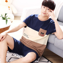 Xia Li Sha mens pajamas summer short-sleeved cotton thin loose large size summer youth cotton suit home clothes