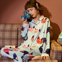 Pajamas womens long-sleeved spring and autumn cotton thin cute autumn and winter cotton net red explosion can be worn outside the home suit suit