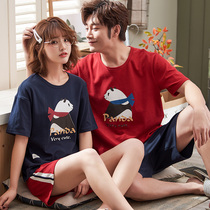 Summer couple pajamas womens short-sleeved pure cotton cute men funny net red ins home clothes suit summer thin section