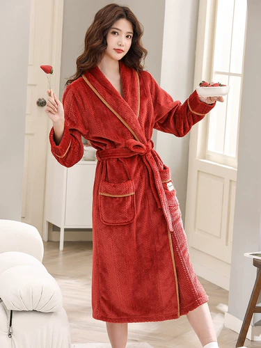 Демисезонный фланелевый банный халат, бархатная флисовая коралловая длинная пижама для влюбленных, увеличенная толщина