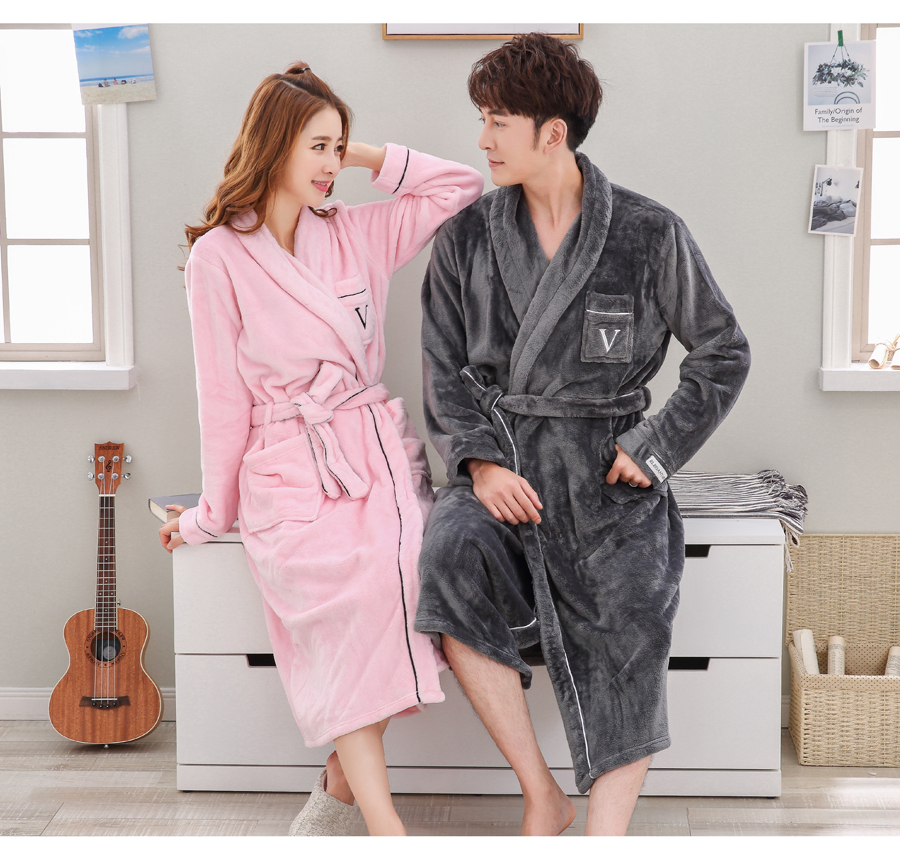 Mùa thu và mùa đông cặp đôi áo ngủ nữ mùa đông san hô lông cừu áo choàng tắm nam đồ ngủ flannel áo choàng tắm nữ áo choàng tắm kích thước lớn dịch vụ nhà đầm ngủ nữ