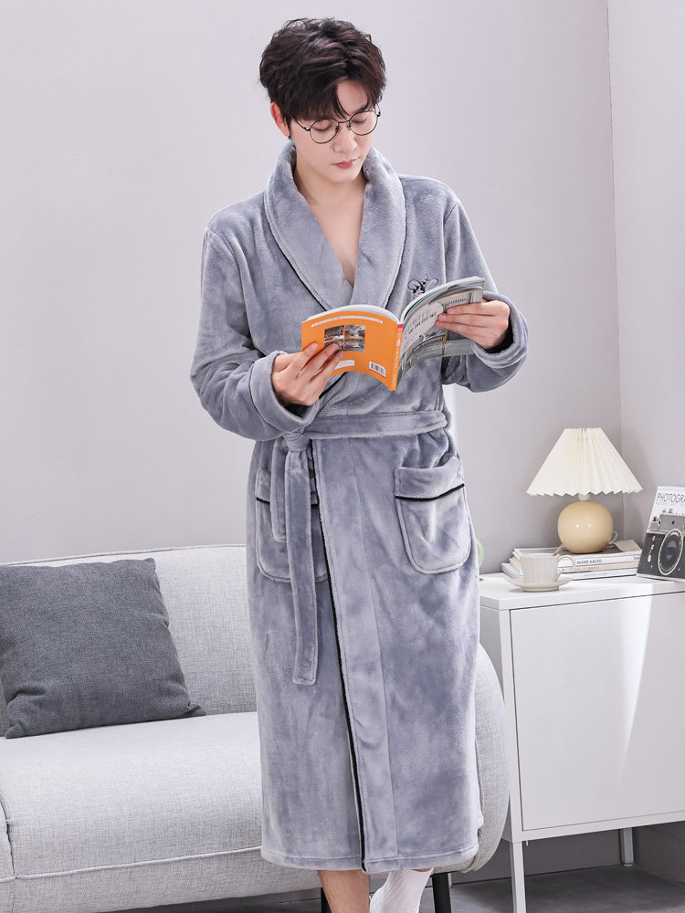 Sevimlilar uchun yarim mavsumli xalat, flanel junli marjon baxmal uzun pijama, qalinligi oshgan
