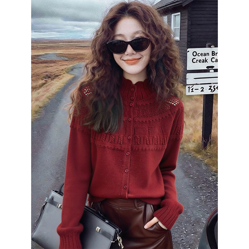 Korean Style Half-High Collar Hollow Crochet Knit Cardigan for Women 2026 New Autumn and Winter Sweater Coat Unique and Exquisite Top Korean Style Half-High Collar Hollow Crochet Knit Cardigan for Women 2026 New Autumn and Winter Sweater Coat Unique and Exquisite Top