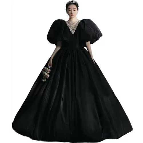 Фото студия тема свадебное платье 2021 Новое высококачественное черное ретро Хвост знаменитости