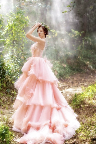 Свадебное платье нового стиля для темы студии для паров розово -цветное серия самори сладкое хвостовое фото фото одежда Фотография