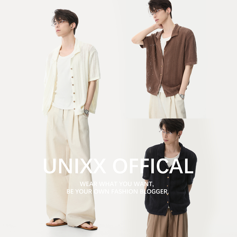 Unixx Summer Old Money Style Hollow-Out Knit Cuban Collar Soft and Luxurious New Aristocratic Island Vacation Style Breathable Regular Shoulder Cardigan Unixx Summer Old Money Style Hollow-Out Knit Cuban Collar Soft and Luxurious New Aristocratic Island Vacation Style Breathable Regular Shoulder Cardigan