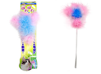 Japan Dogge Pet Cat Toy Natural Colorful Turkey Hair Teasing Cat Baseball Bat Toys Two Styling