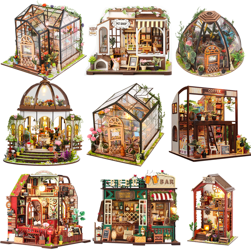 Garden Flower House Handmade DIY Coffee Shop Bookstore 3D Stereo Assembly Model Building Scene Building Blocks Girl Gift