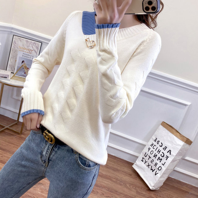 2022 autumn and winter new women's clothing winter clothing early autumn tops V-neck sweater lazy wind loose all-match bottoming sweater