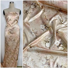 Шелковая ткань 金鸿福真丝面料马面裙旗袍礼服衬衫布料重缎弹力提花缎粉香槟桃枝
