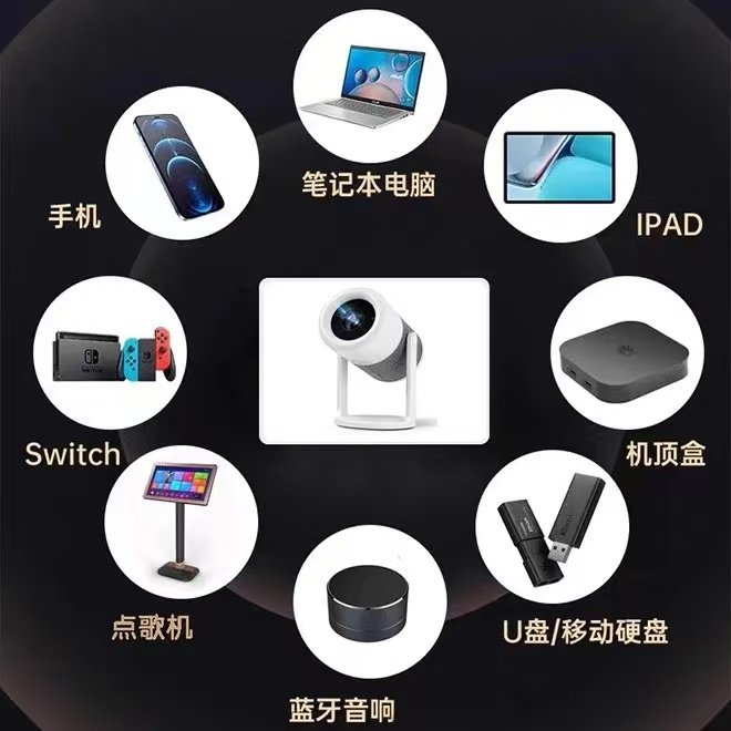 New International Version Small Projector Overseas High-Definition Projector with Autofocus for Home Use, Compatible with Switch and Mobile Phones, Wireless Screen Casting, Can Project onto the Ceiling