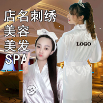 Beauty salon bathrobe SPA LADY EMULATION SILK SLEEPING ROBE BATHROBE PRIVATE CLUBHOUSE Embroidery Logo for sale Cosmetics