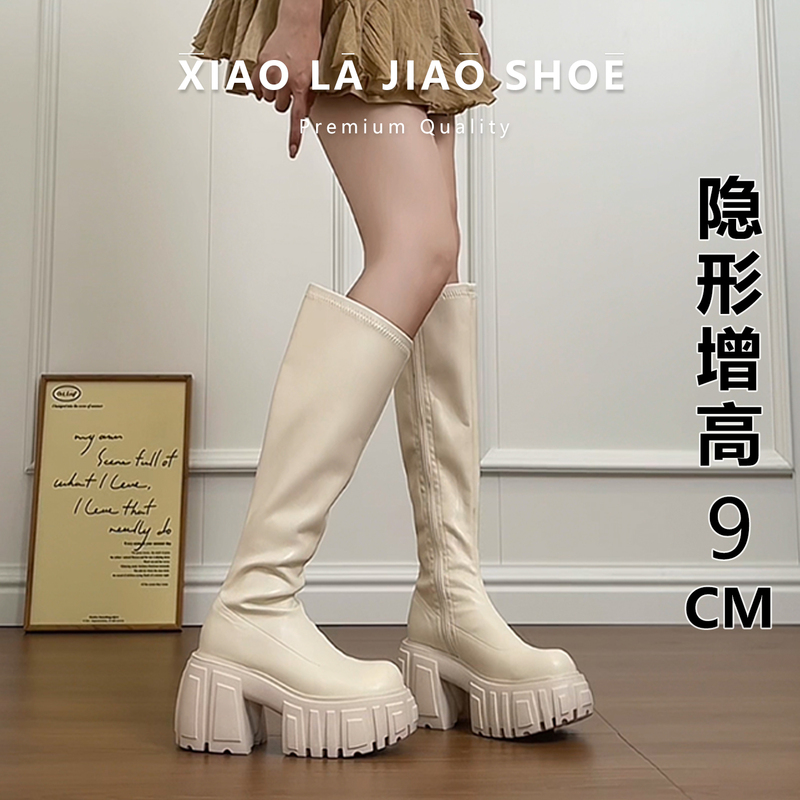 White 9cm Thick-Soled Slim Long Boots for Women, 2026 Autumn and Winter New Style, Ultra-High Heel, Knee-High Riding Boots White 9cm Thick-Soled Slim Long Boots for Women, 2026 Autumn and Winter New Style, Ultra-High Heel, Knee-High Riding Boots