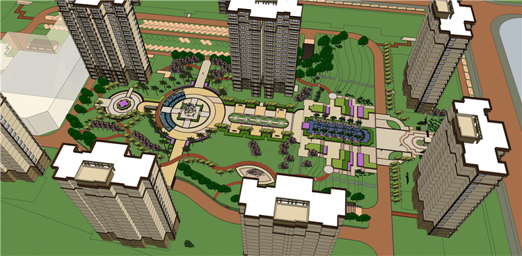 T1442-住宅小区景观设计SU模型 居住区庭院SketchUp草图大师组件-6