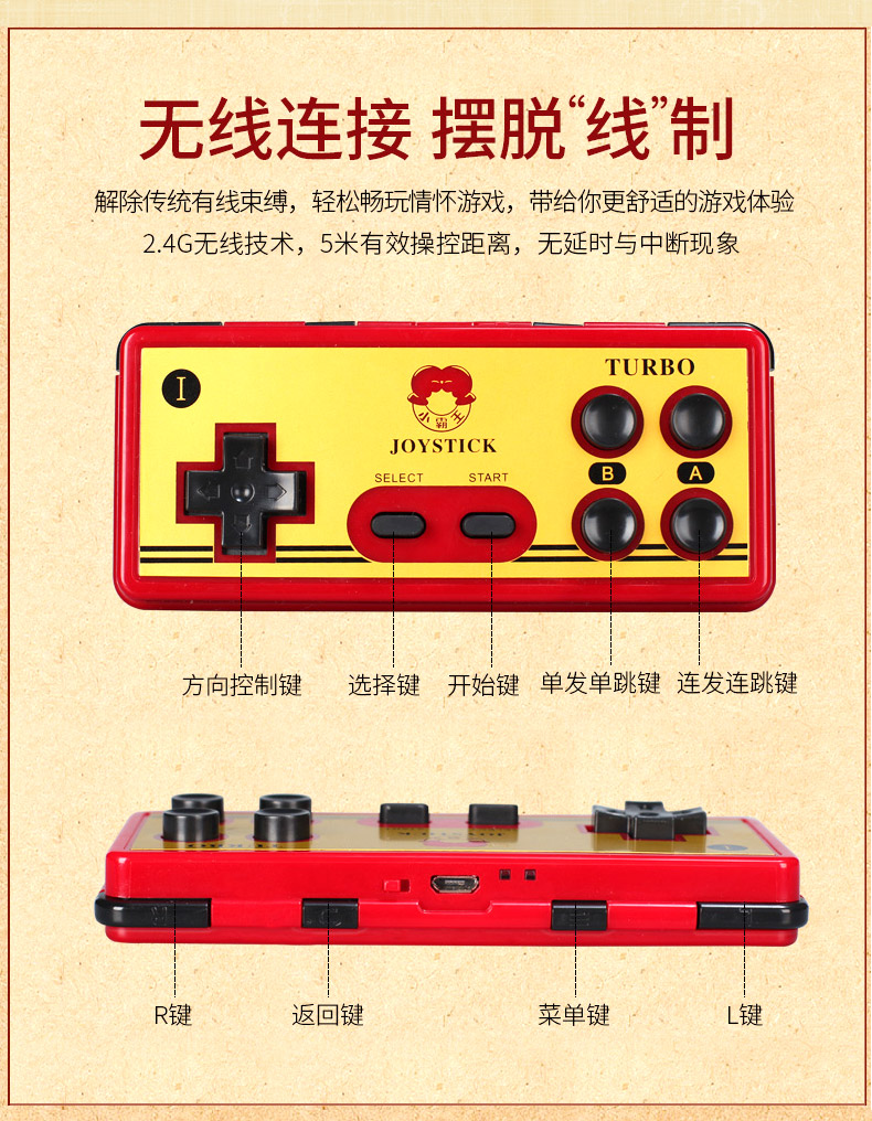 Máy chơi game Cassidy G36 lõi tứ giao diện HD phiên bản nâng cấp trò chơi video máy màu đỏ và trắng đôi xử lý mạng TV - Kiểm soát trò chơi tay cầm xbox 360 không dây