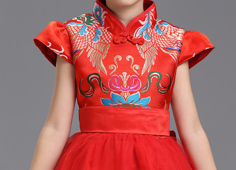 Trẻ em ăn mặc váy bé gái công chúa ăn mặc Trung Quốc retro trẻ em trang phục sườn xám tổ chức nhỏ váy đỏ bộ vest dự tiệc cho bé trai