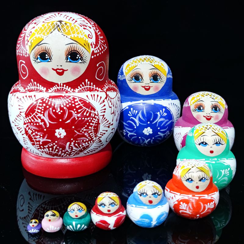 Russian Jacket 10 Layers Toys Wood Pure Hand-painted Motif Children Puzzle Girls Cute Gift Souvenirs