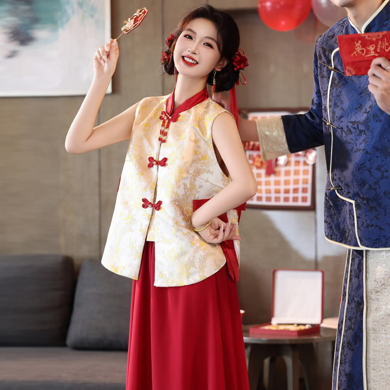 Maternity Formal Dress, Bride's New Chinese-Style Cheongsam, Engagement Dress, Homecoming Dress, Plus Size, High Waist, Tummy-Covering, Slimming Effect Maternity Formal Dress, Bride's New Chinese-Style Cheongsam, Engagement Dress, Homecoming Dress, Plus Size, High Waist, Tummy-Covering, Slimming Effect