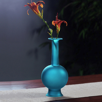 Bird Blue Glass Vase Blue White Frosted Glass Vase Literati Flower Vase Chinese Tea Ceremony Flower arrangement Flower Vase