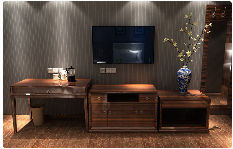Phòng khách sạn sơn gỗ veneer đồ nội thất căn hộ liền kề bàn máy tính bàn TV tủ hành lý tủ - Nội thất khách sạn tủ quần áo gỗ