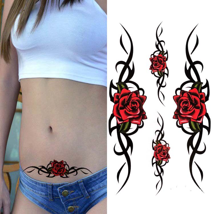Tattoo Stickers Waterproof Female Scar Waterproof Personality Lasting Rose Tattoo Stickers Tattoo Stickers Arm Abdomen